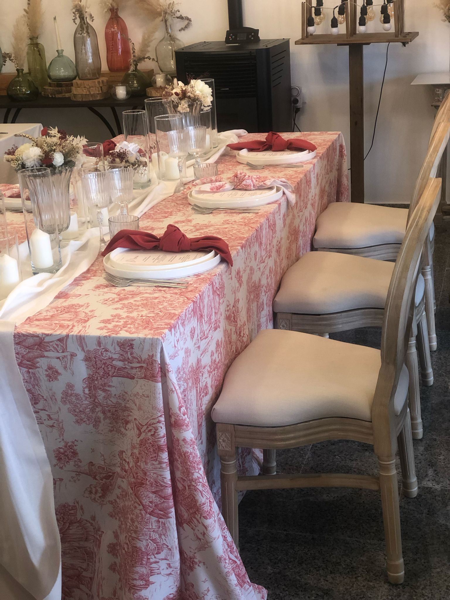 Toalha Toile de Jouy Vermelha
