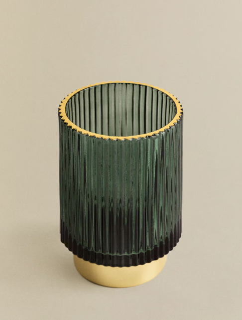 Porta Velas verde com dourado