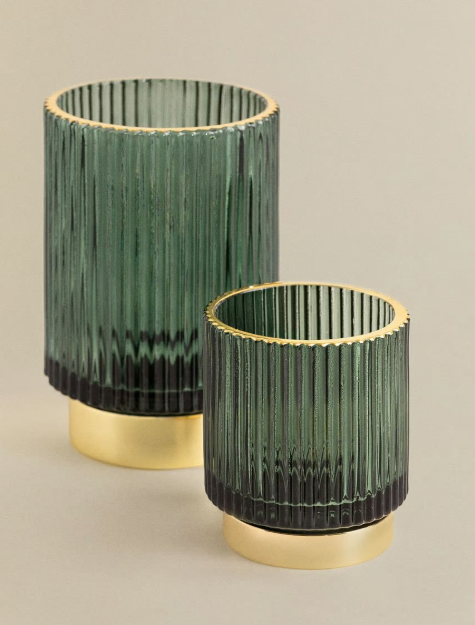 Porta Velas verde com dourado