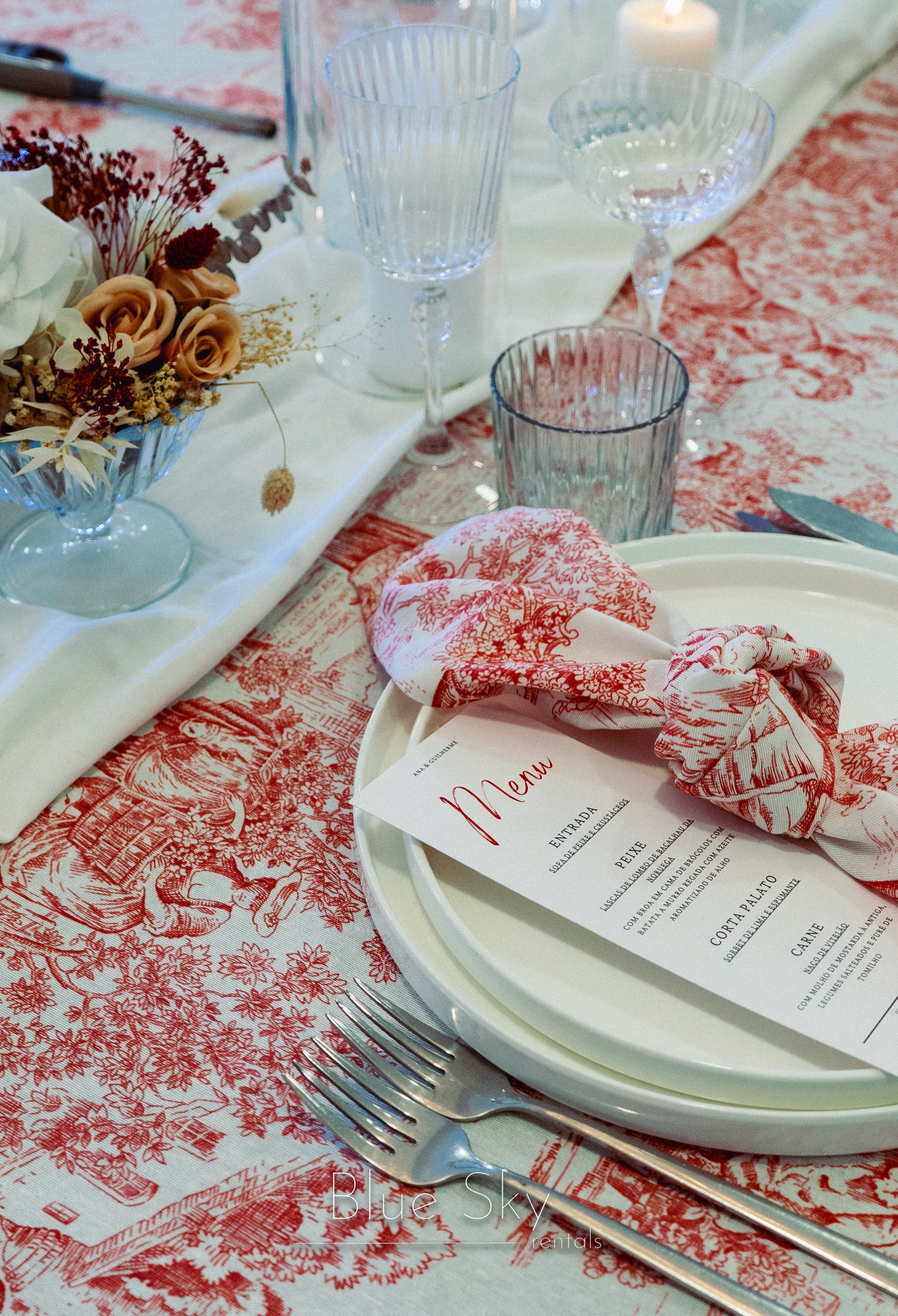 Toalha Toile de Jouy Vermelha