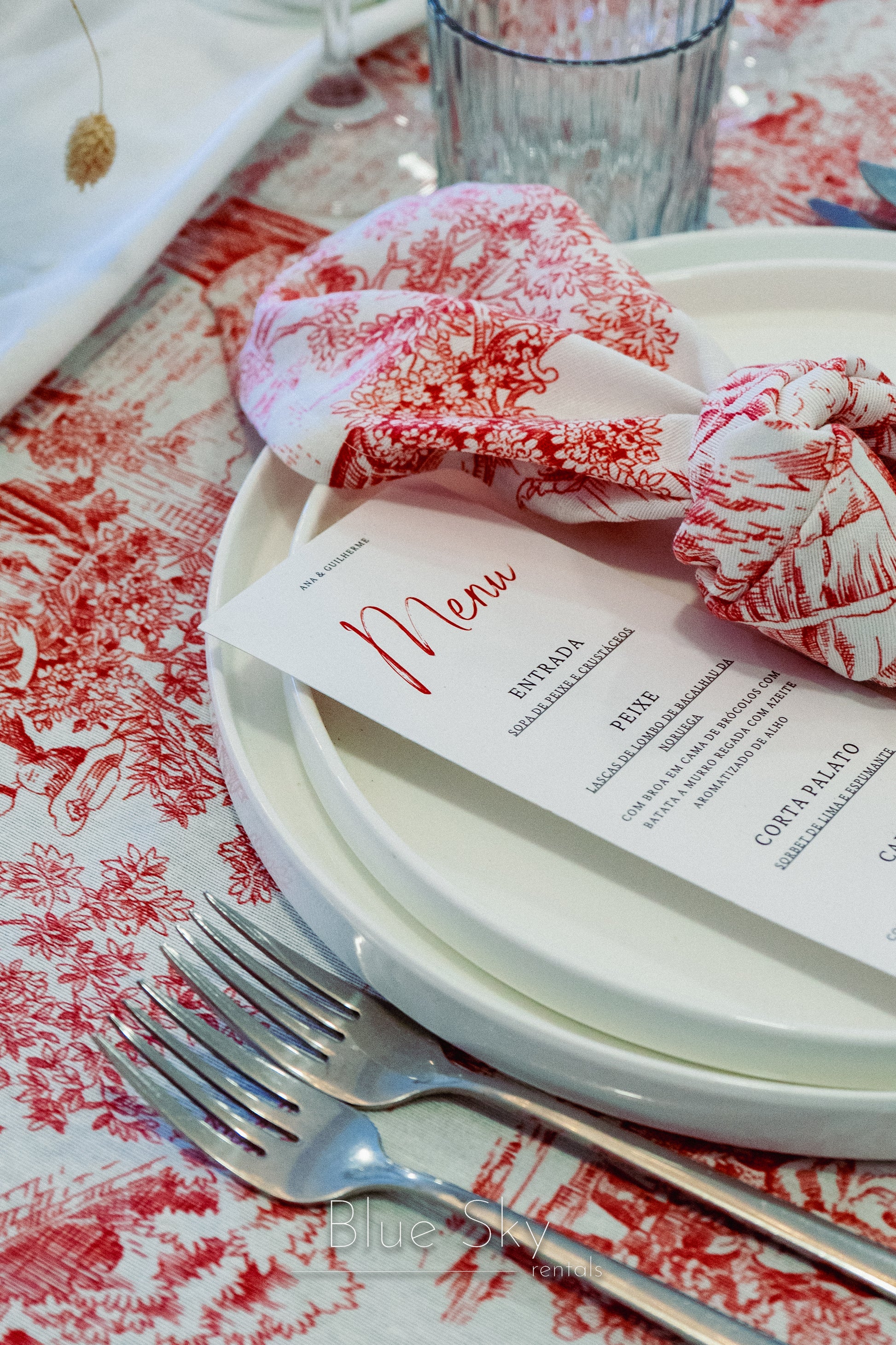Toalha Toile de Jouy Vermelha