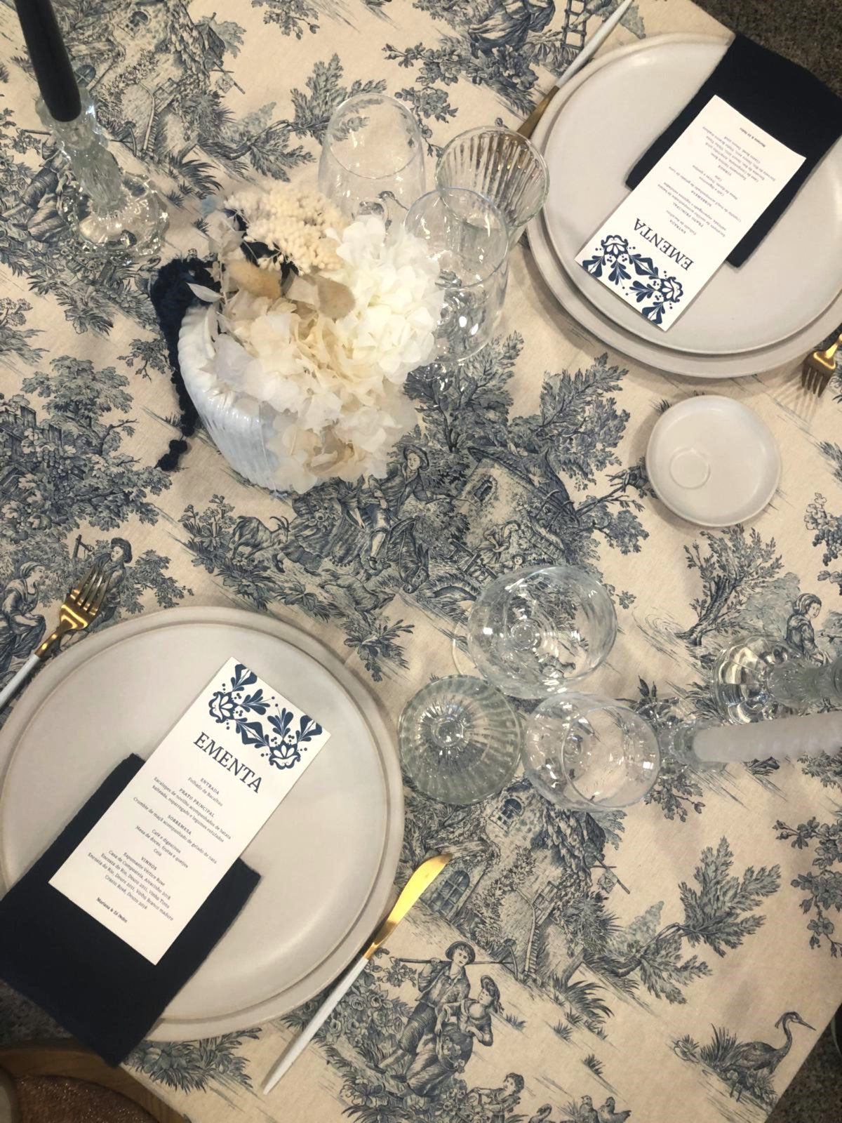 Toalha Toile de Jouy Azul