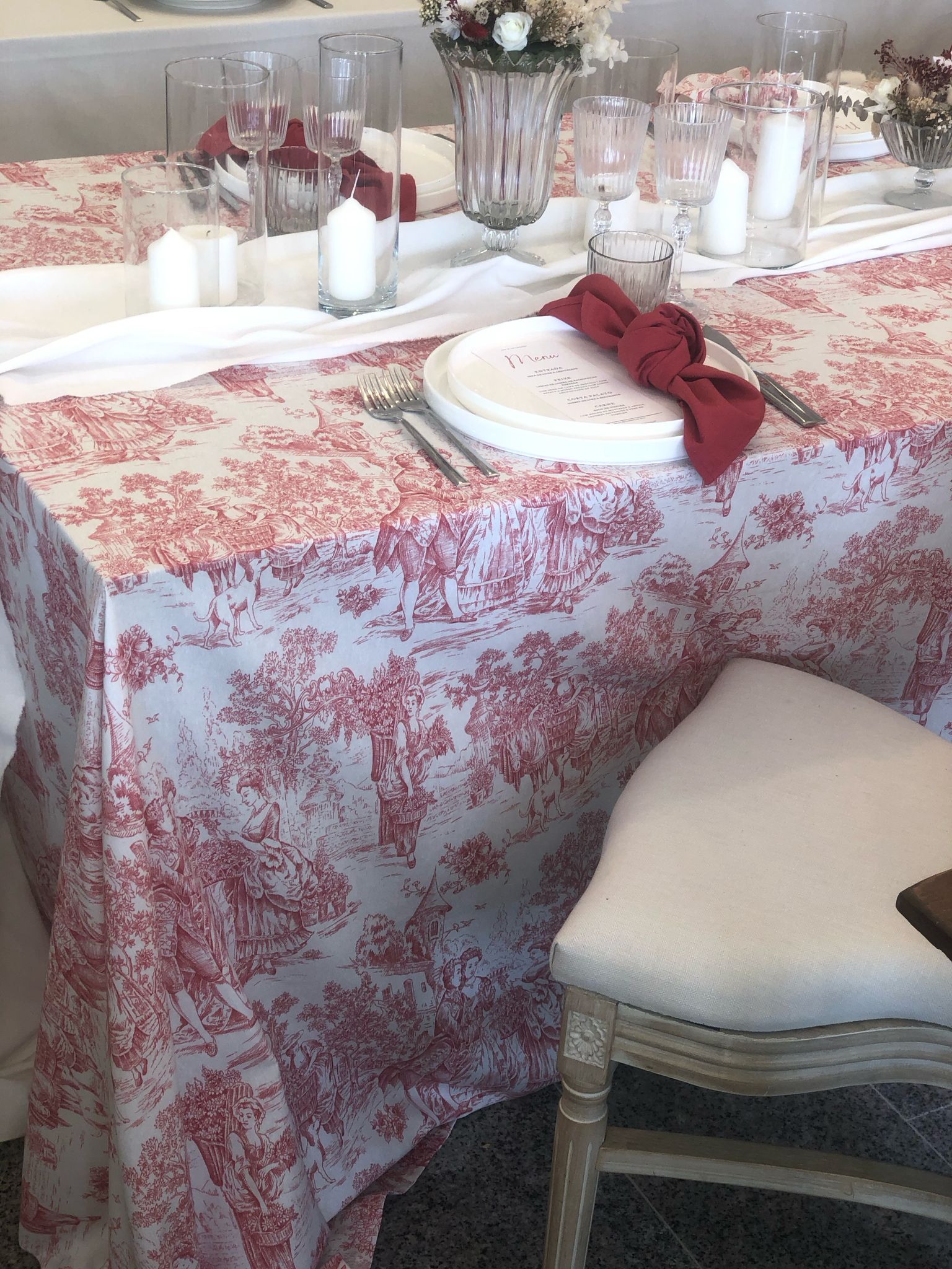 Toalha Toile de Jouy Vermelha
